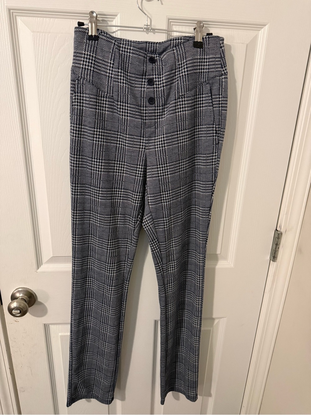 HALARA Black & White Plaid Straight Leg Work Pants